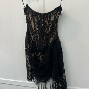 HEIRESS BEVERLY HILLS BLACK LACE CORSET DRAPED MINI DRESS XS